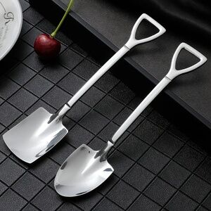 Set of 2-Stainless Steel Shovel Spoons Silver Teaspoons- Coffee Cereal